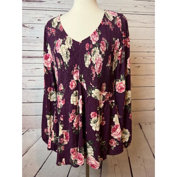 Torrid Babydoll Top Shirt Plus size 1 1X Crinkle Gauze 41365984 Peasant Boho - Picture 10 of 10